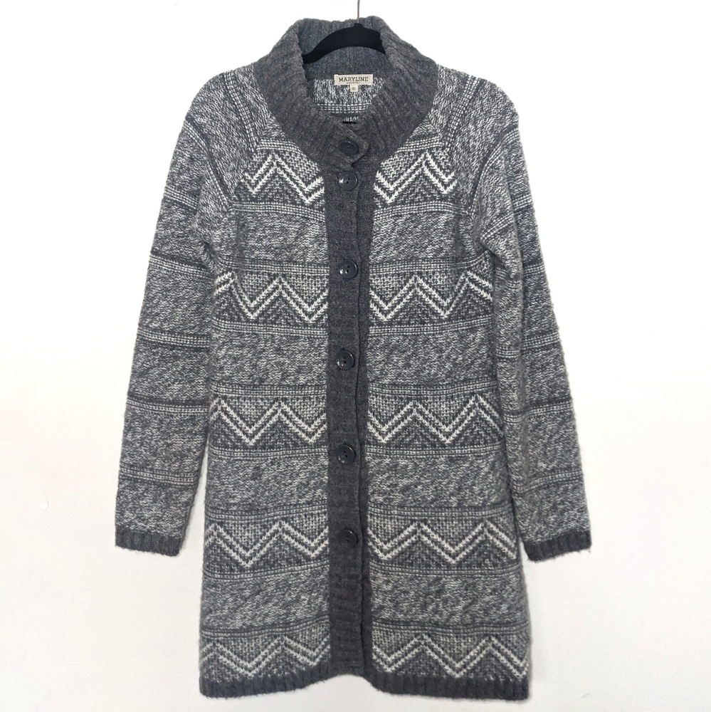Chunky Sweater Cardigan Jacket Button Gray Scandi Cabincore Grandma